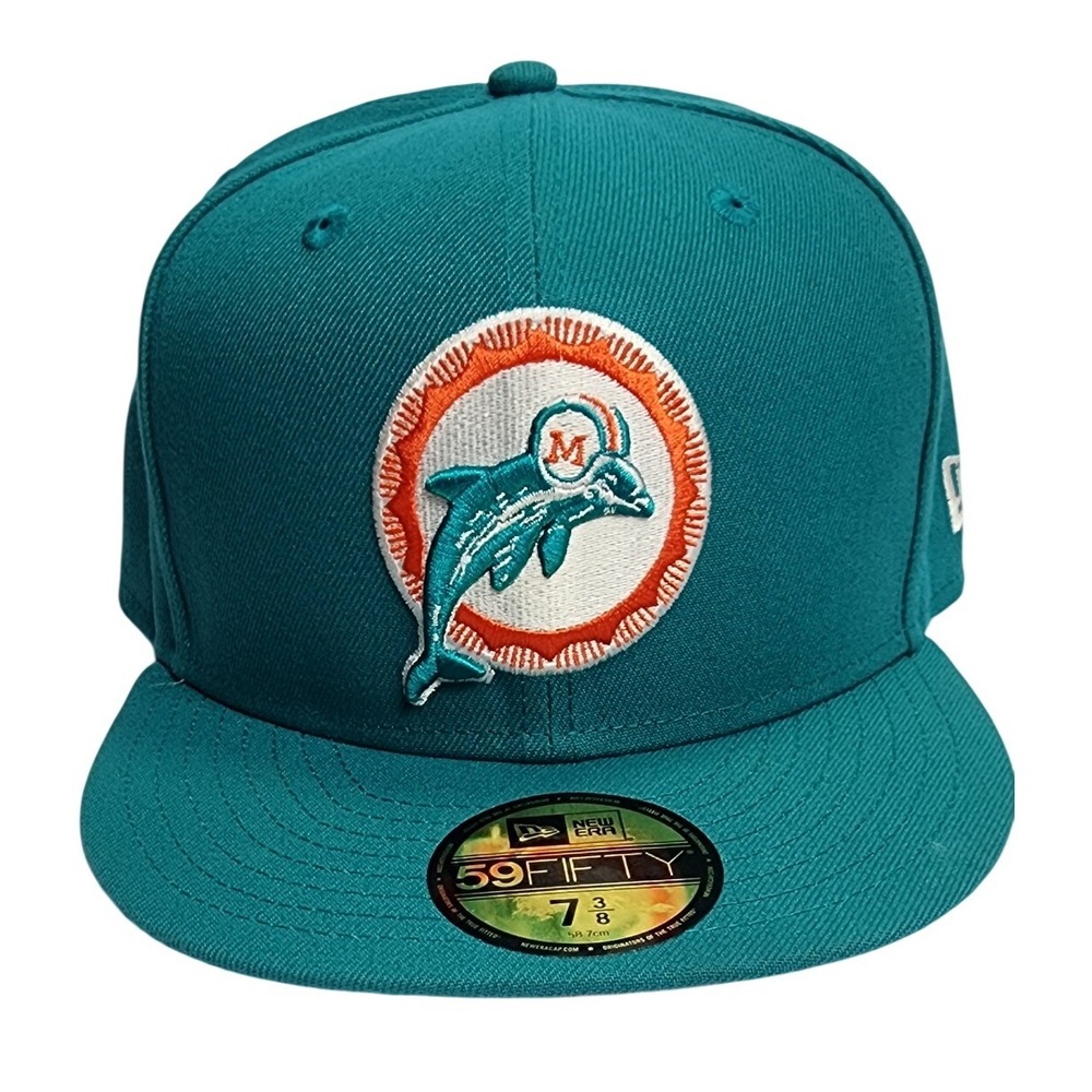 New Era 59FIFTY Miami Dolphins Throwback Fitted Hat Aqua Teal Size 7 3/8 NFL Cap